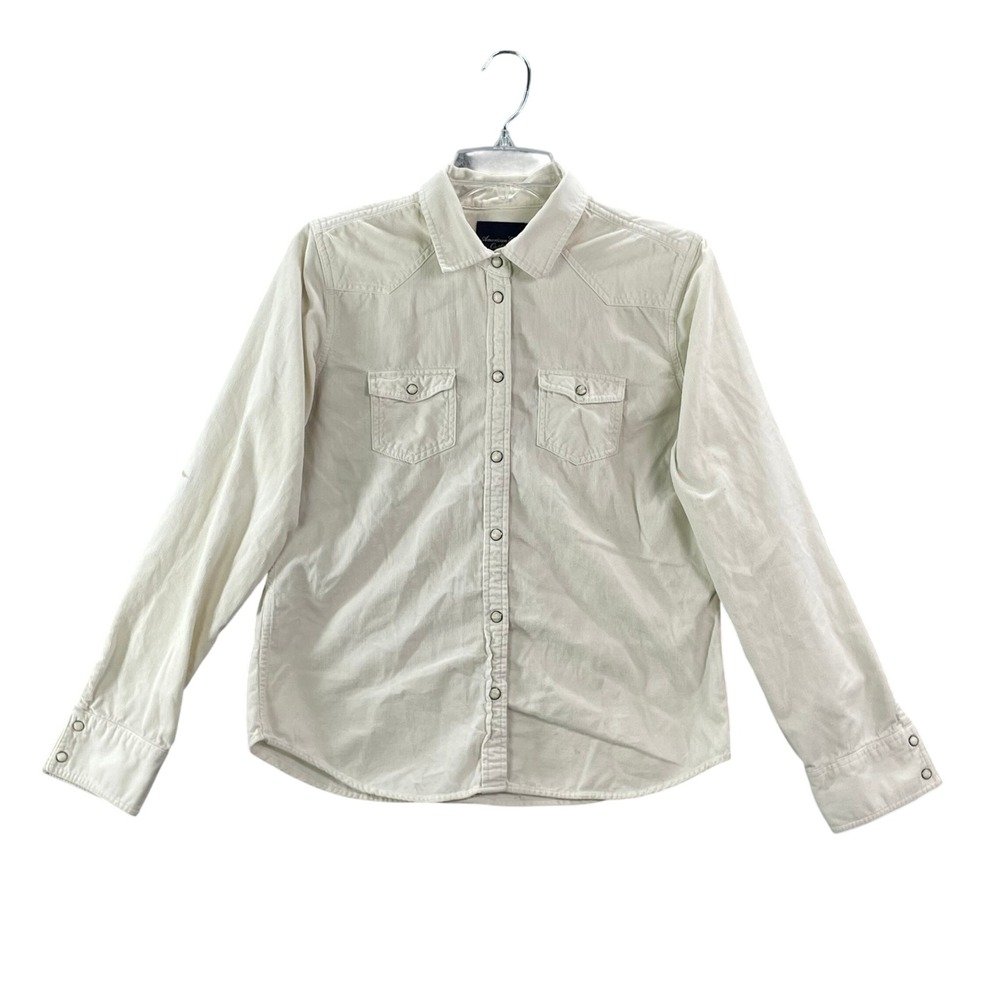 American Eagle Corduroy Western Shirt Womens Medium Cream Snap Front Long Sleeve